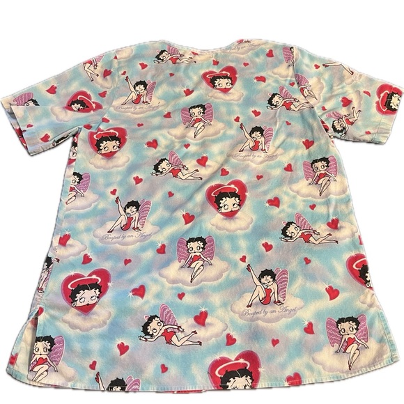 Betty Boop heart scrubs 100% cotton Angel red blue pink pockets size M - Picture 5 of 11